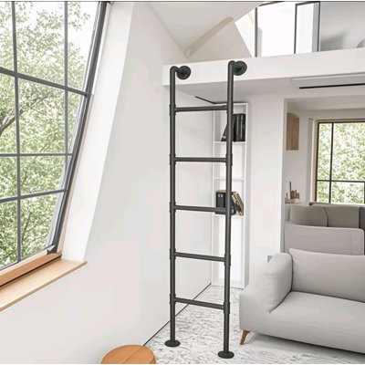 Basement Window Well Egress Ladder, 5.6×1.5FT RV Bunk Bed Ladder Wall Mounted Wrought Iron Attic, Metal Climbing Loft Steps Bunk Ladders For High Bed Outside Deck RV Apartments