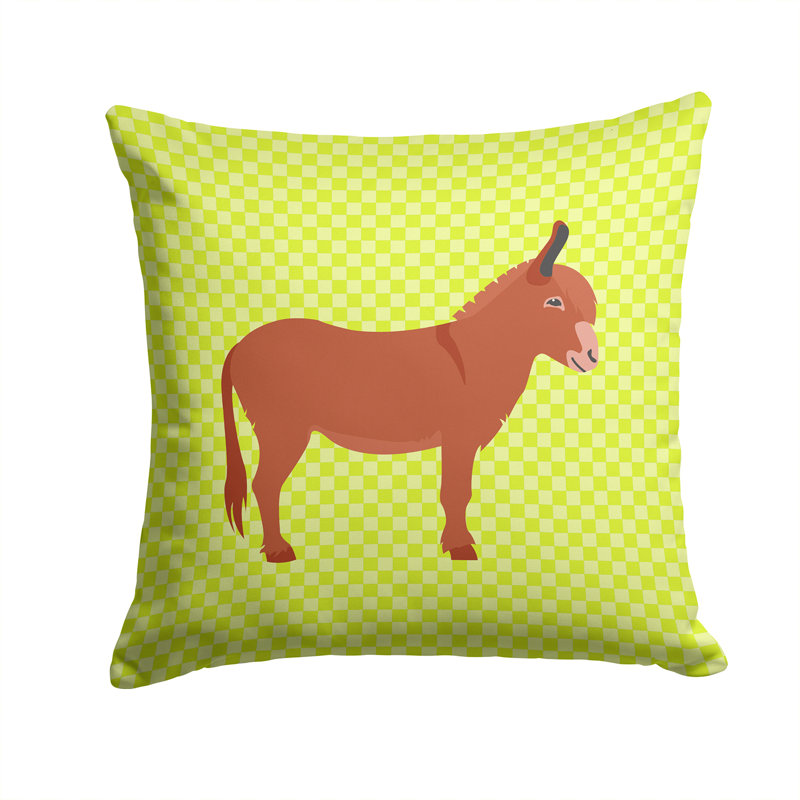 Donkey Check Fabric Outdoor Throw Pillow, Green, 14" x 14"