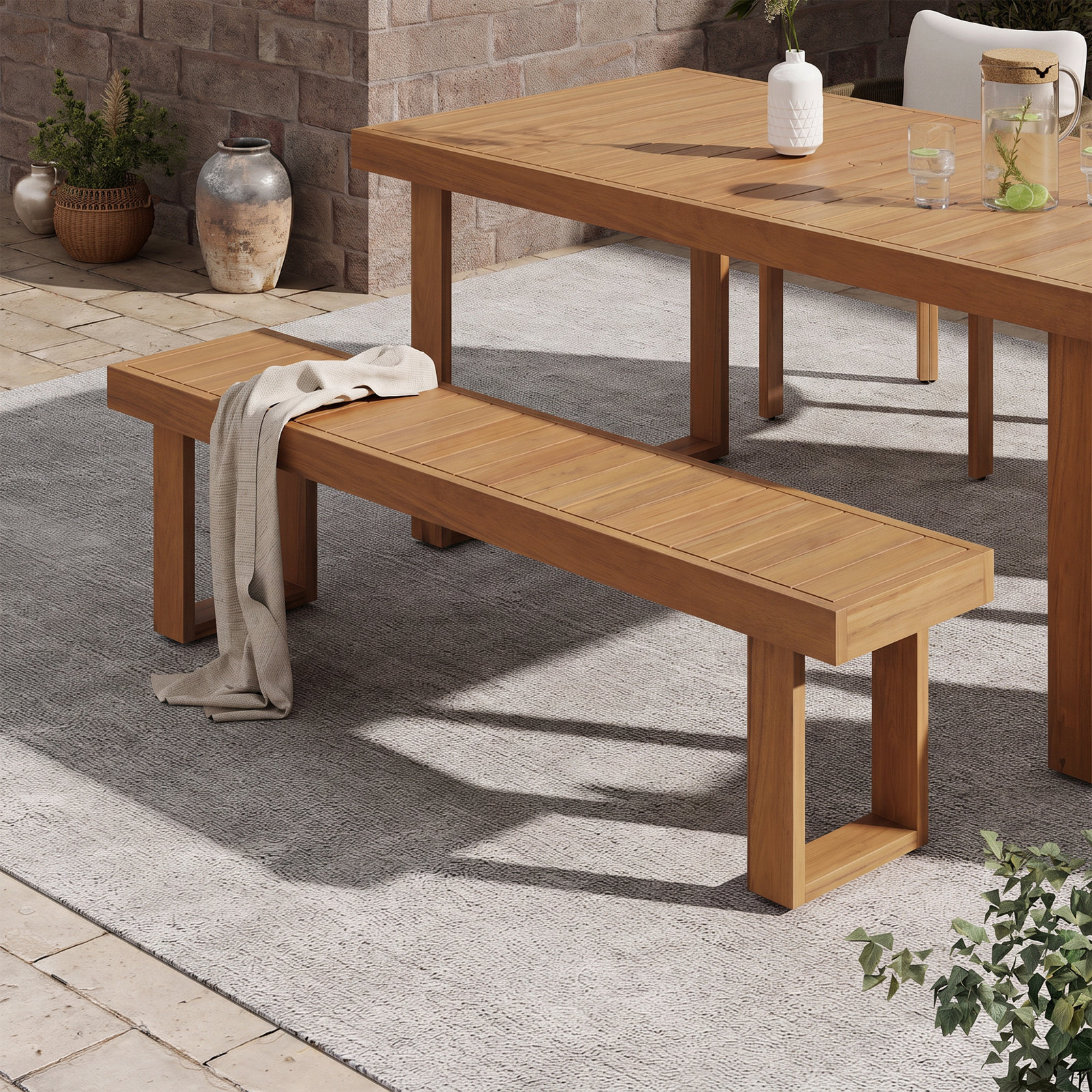 Mirella 63" Acacia Patio Bench, Brown