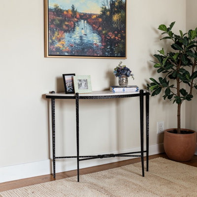 Marilla Half-Moon Tabletop With Marble Modern Rustic & Metal Framed Console Table
