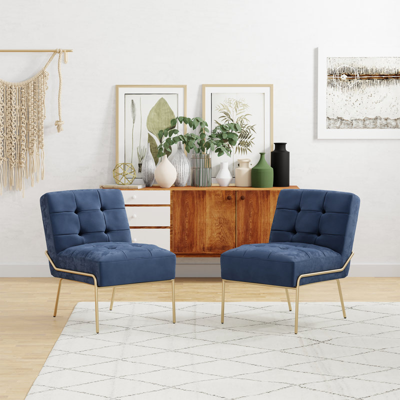 Chaise d'appoint rembourrée Schaible, Velours bleu marine