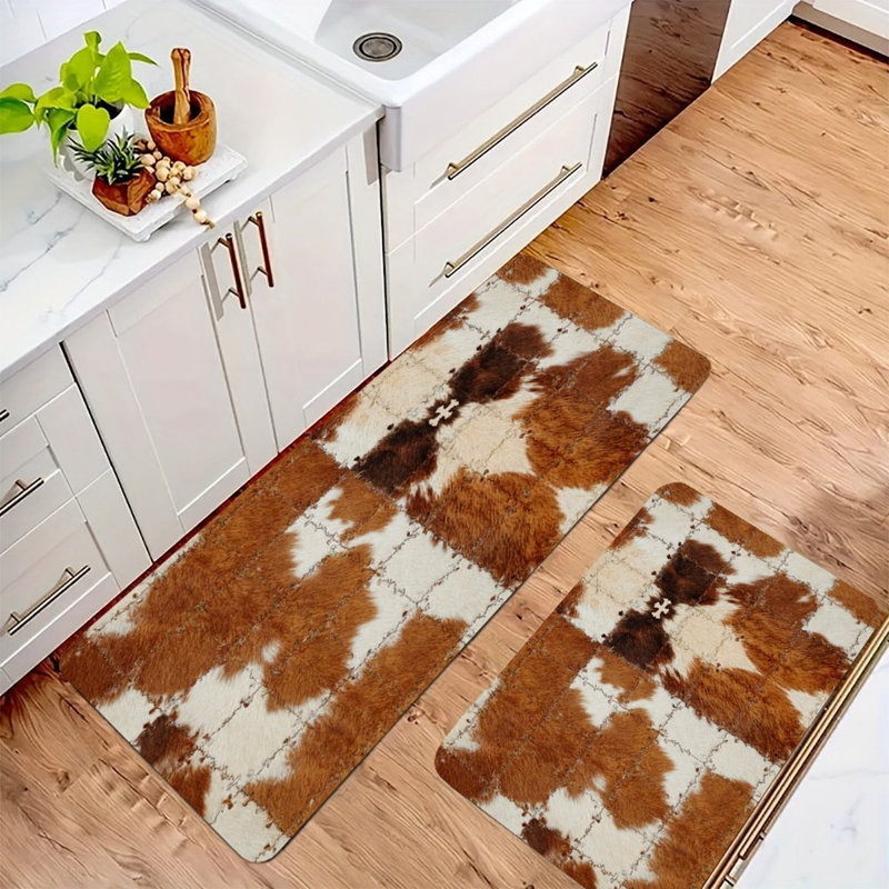 Tapis de cuisine 2 pièces Patchwork, Brun abstrait