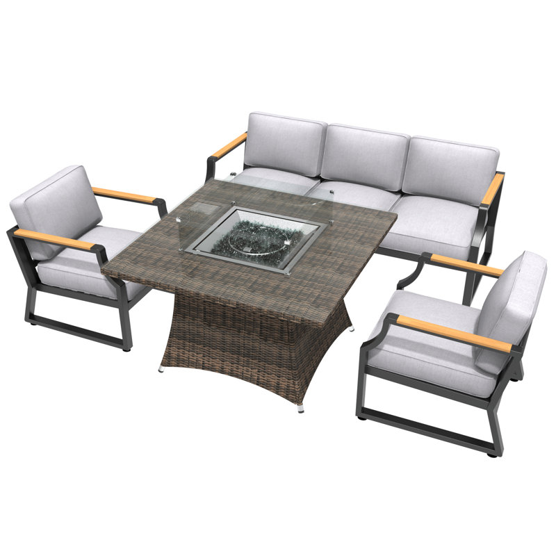 Evander Wicker 5 - Person Patio Conversation Set with Cushions
