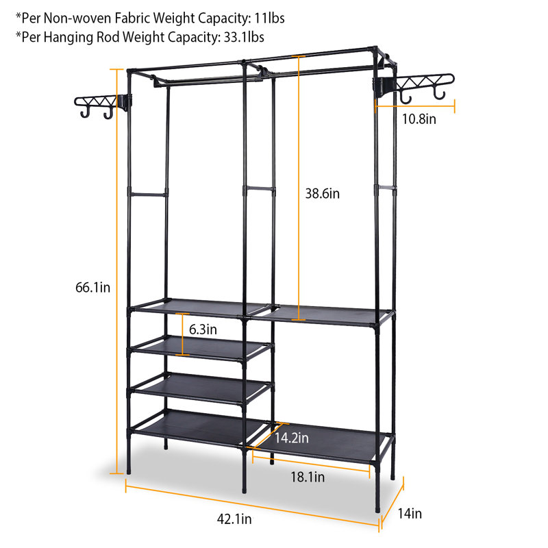 Black Heavy Duty Metal Garment Rack with Storage Shelves
