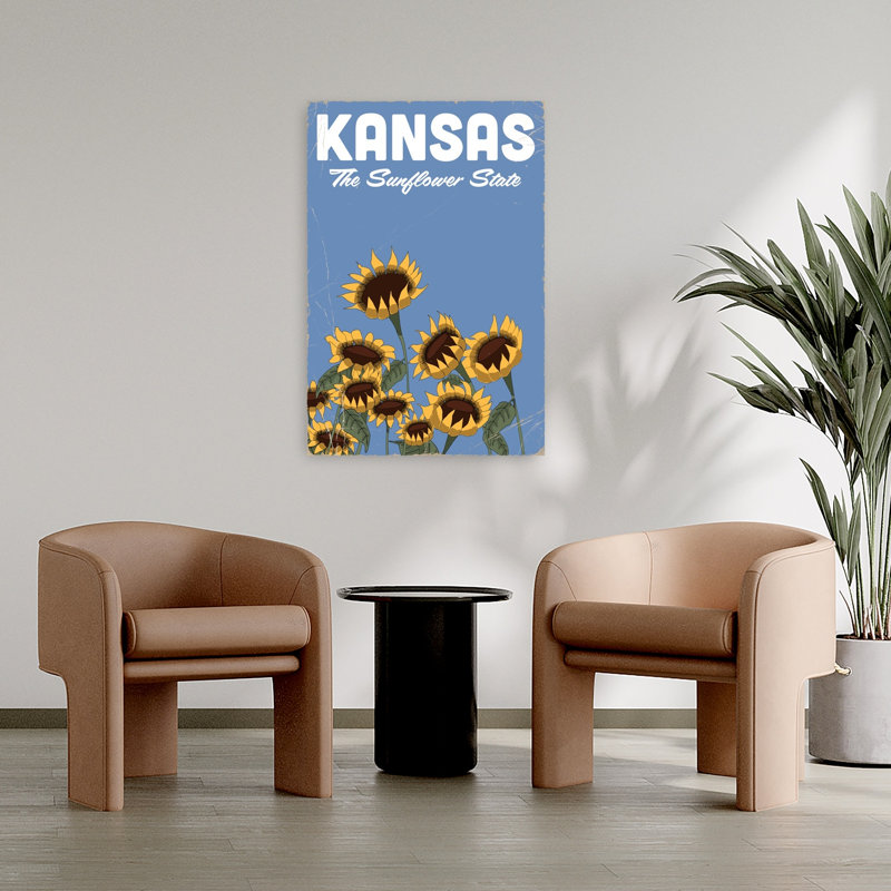 Kansas Sunflower State Classic Retro Rustic Sunflower Nature Summer Wall Art Print 1 Piece Wrapped Canvas Wall Art
