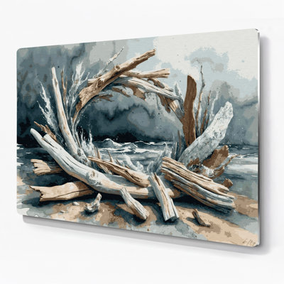 Coastal Driftwood Arrangement Grey Metal Wall Art