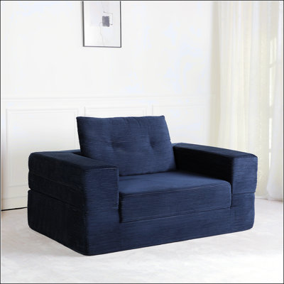 Canapé-lit à compression pour chien pour adultes et animaux de compagnie, canapé de sol moderne avec coussin, tissu en velours côtelé, sans assemblage, bleu foncé