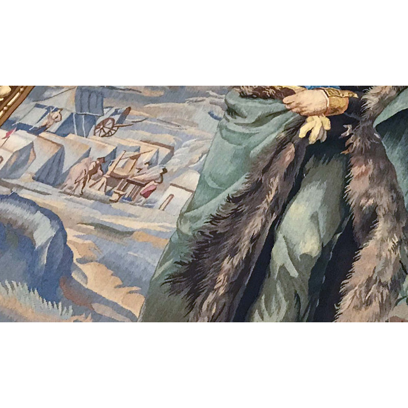 Tapis carré doré et bleu de haute qualité noué à la main