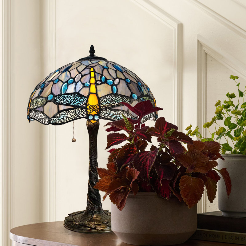 Tiffany Style Dragonfly Table Lamp, Green;Orange