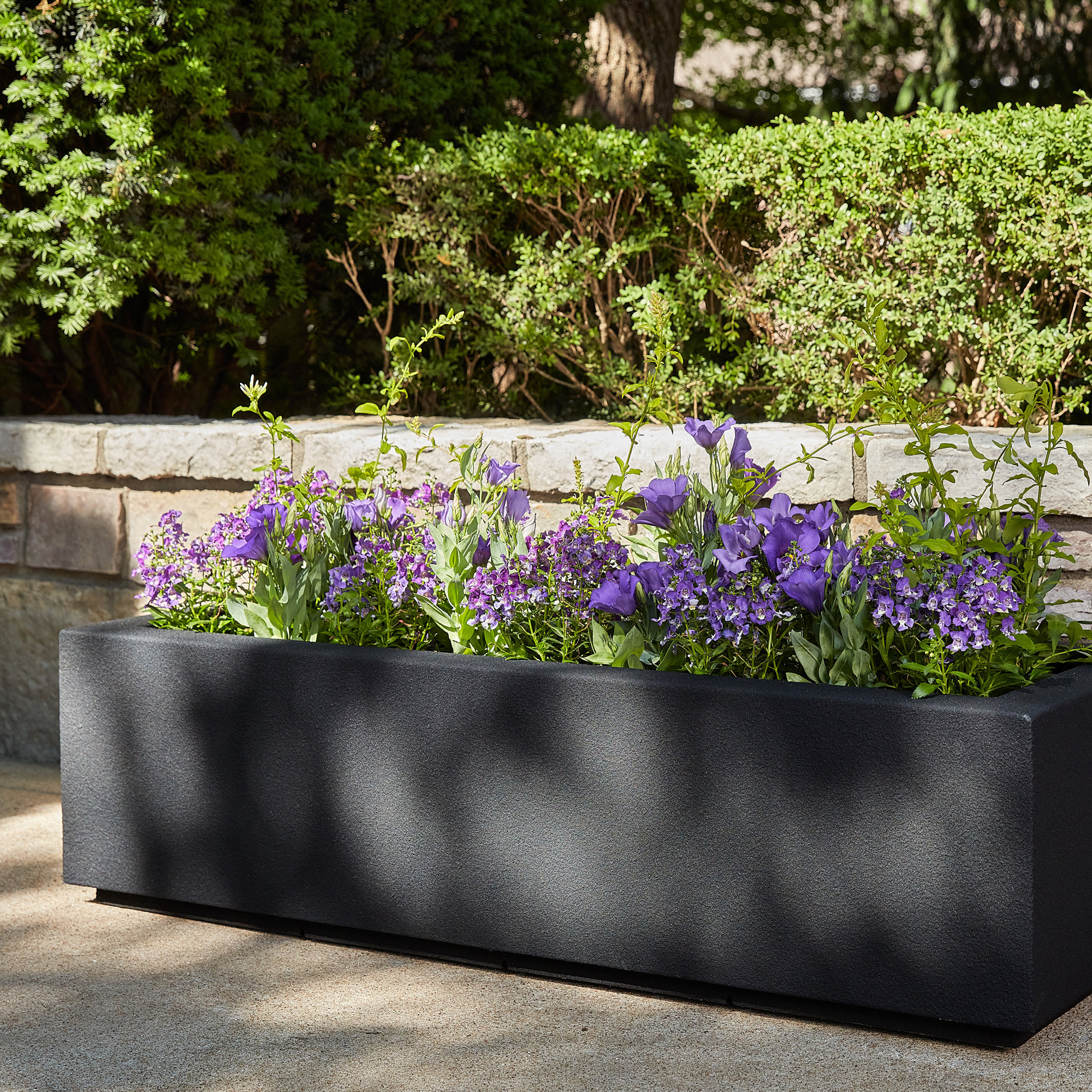 Gita Tall Lightweight Outdoor 46" x 17" x 19" Trough Planter Box, Black, 12"H x 46"W x 17"D
