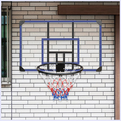 Panier de basketball mural, dossier incassable 45 x 29 pouces, cercle pliable, cercle durable et filet résistant aux intempéries pour une utilisation intérieure et extérieure