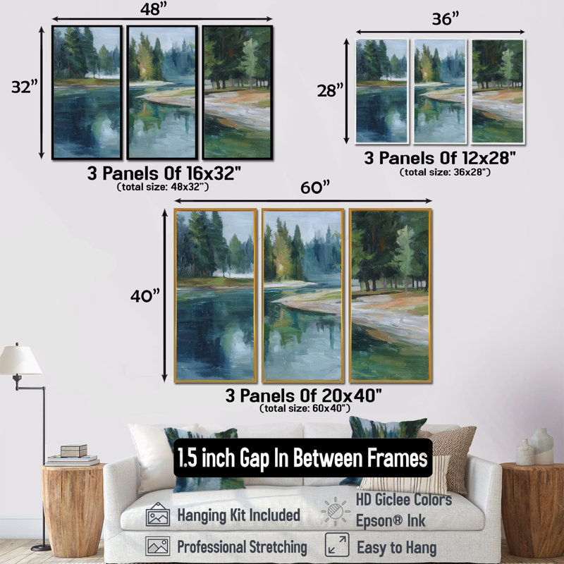 «Pine Trees», rivière Fraser, ensemble de reproductions d'art mural rivière, H 40 po x l 60 po, Argent argent
