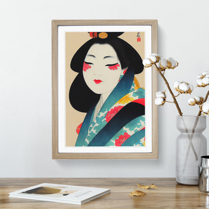 Pretty Geisha - Wall Art, 64cm H x 46cm W, Oak Framed