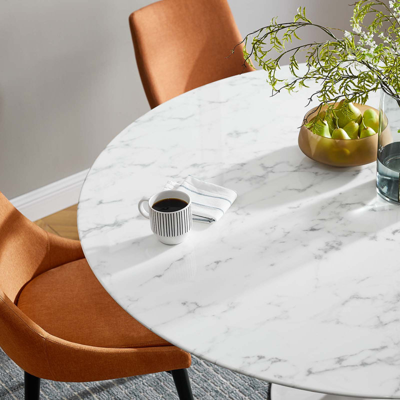 Lippa Round Artificial Marble Dining Table, White, 29.5'' H x 35.5'' L x 29.5'' H