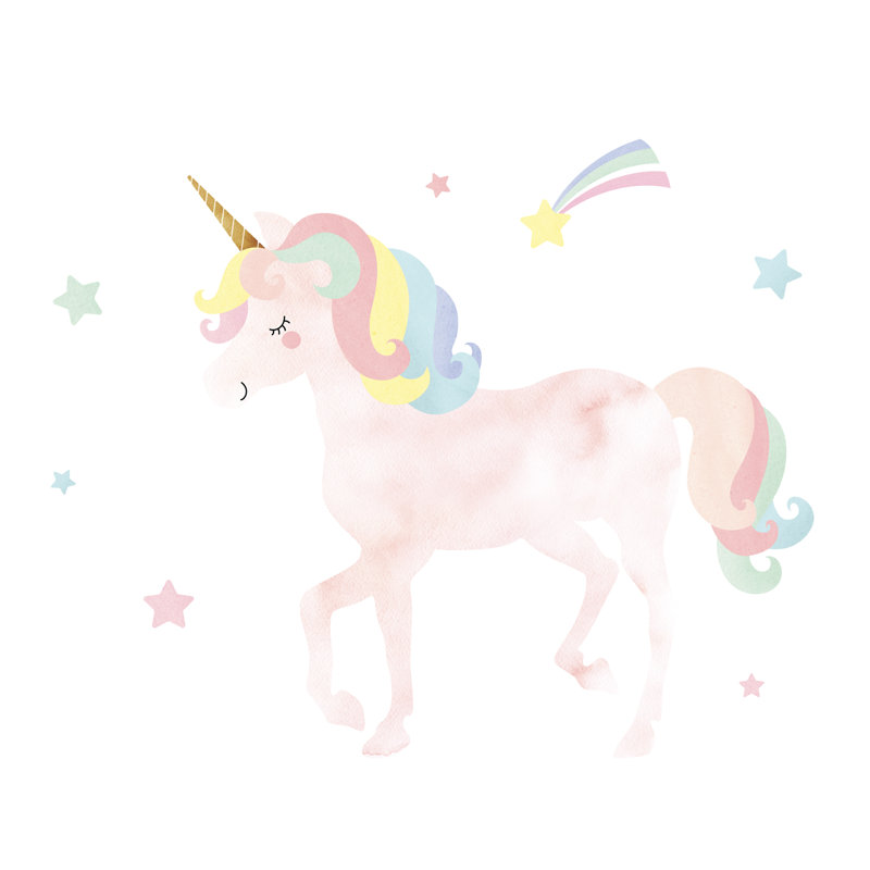 Adhésif décoratif aquarelle scintillant licorne avec étoiles, H 37 po x l 40 po x P 2 po