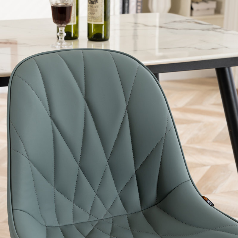 Chardee Upholstered Dining Chairs Faux Leather Waterproof Side Chair With Metal Frame, Grayish Green