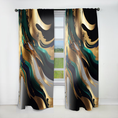 Green And Gold Agate II - Abstract Transitional Curtain - Velvet Room Darkening - 1 panel