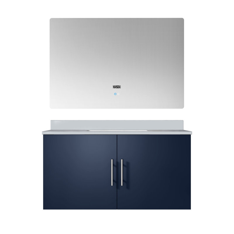36 po Meuble-lavabo bleu avec comptoir en marbre et miroir à DEL X 22 X, Marine