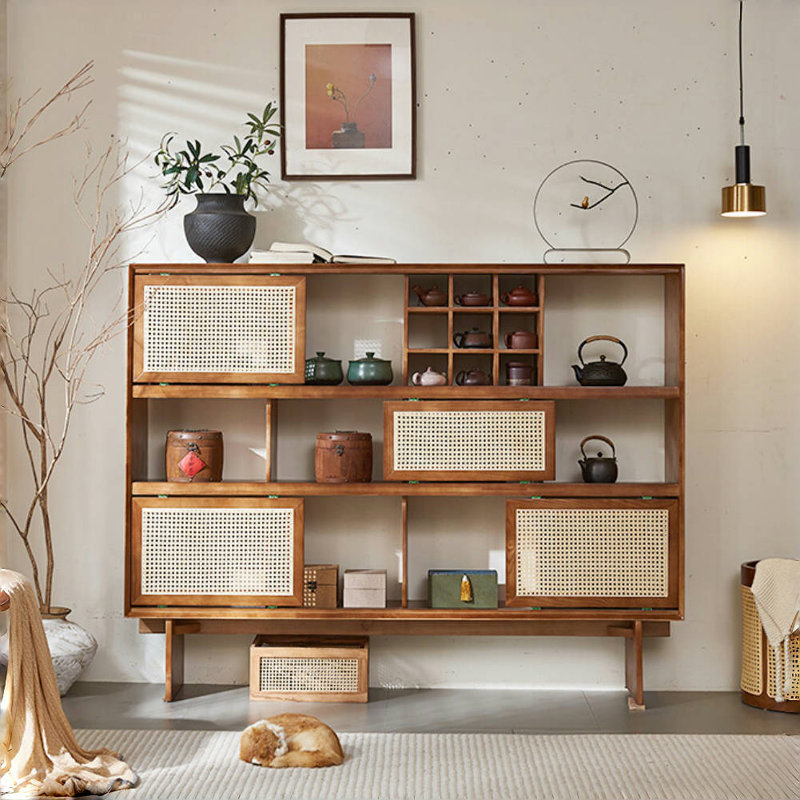 Vitrine simple en rotin simple, Brun noisette