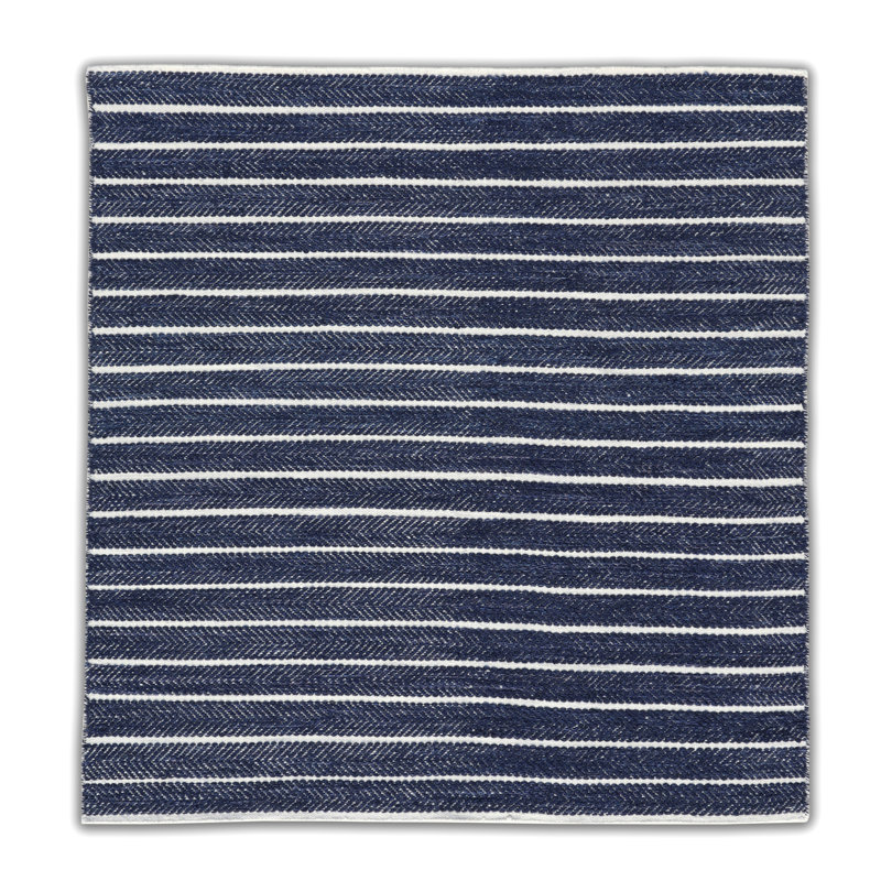 Coastal Directional Striped Flatweave Blue/White Wool Area Rug By Tufty Home, Rectangle 2' x 3'
