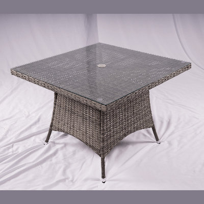 39" Grey Square Outdoor Dining Table with Aluminum Frame, Wicker Design and Umbrella Hole