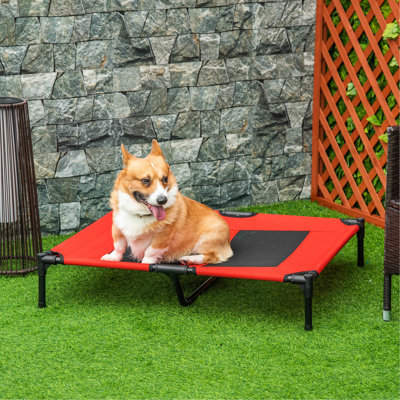 Lit 36 po x 30 po surélevé pour chien - rouge. Convient à différentes activités comme l'intérieur, l'extérieur, les voyages, le camping. Offre un confort corporel. Léger mais stable. Maille respirante. Assemblage facile.