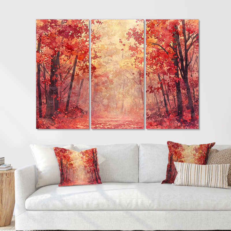 Automne, sérénade de la forêt - ensemble d'art mural paysage d'automne, 32" H x 48" W, Impression sans cadre en métal