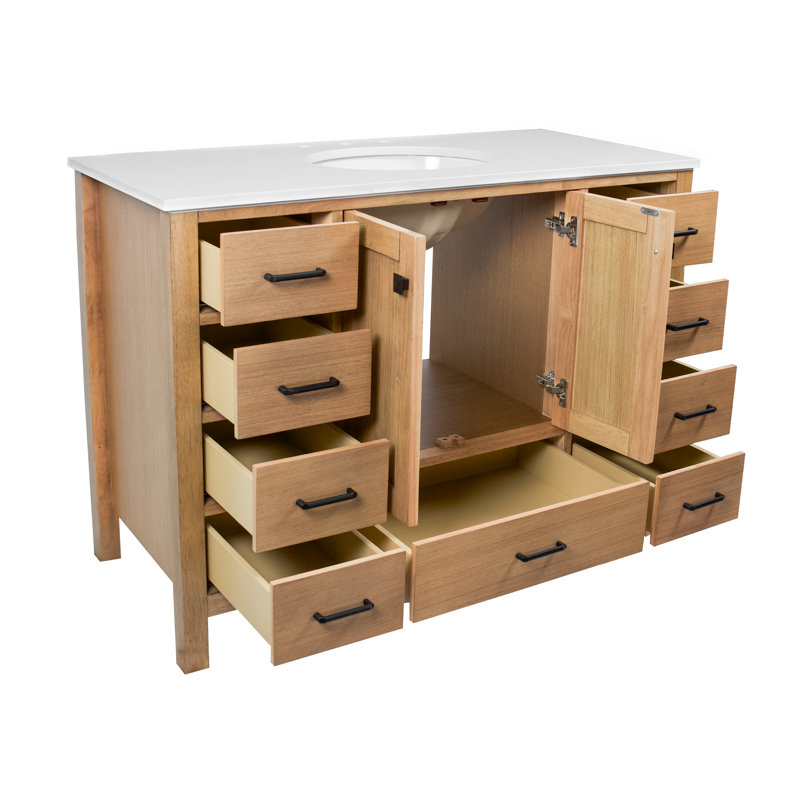 Ensemble de meuble-lavabo simple 48 po Claudett, Blanc d'ingénierie, Blond