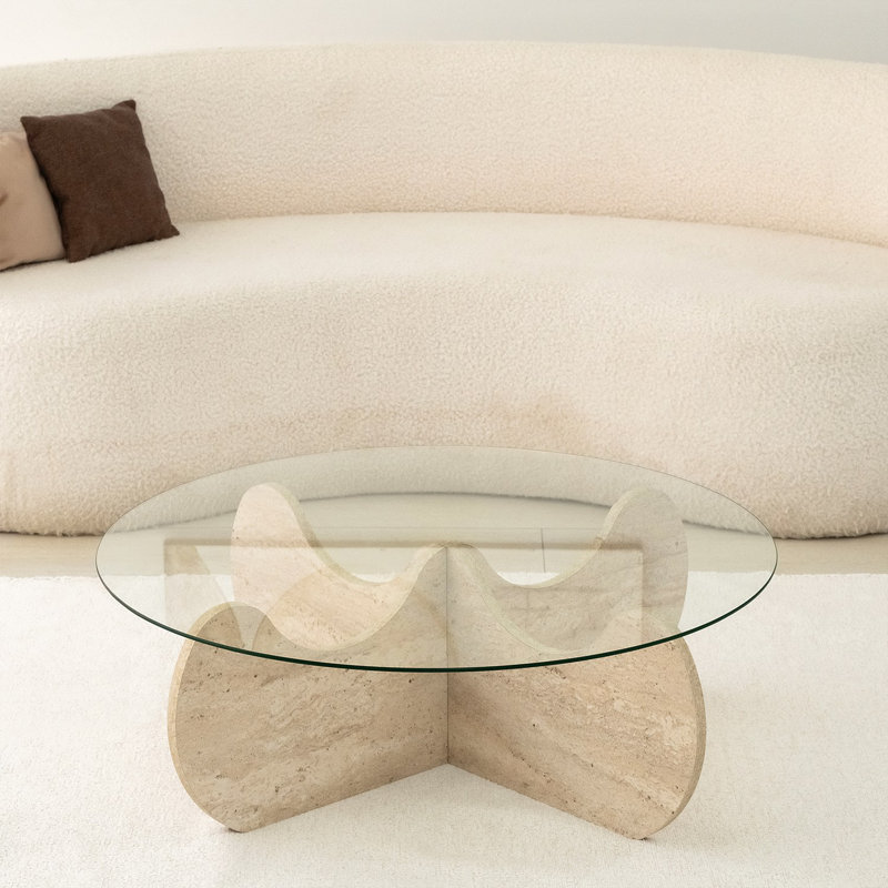 Glorias Coffee Table, Oak, Transparent, 30" H x 90" W x 90" D 