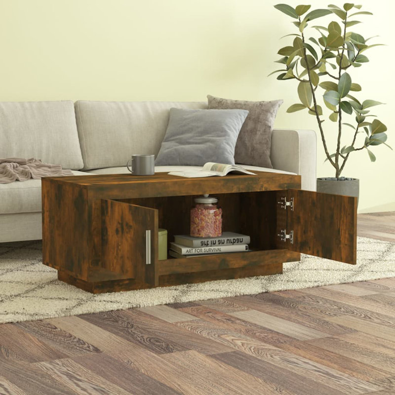 Jahnai Solid Coffee Table with Storage, Smoked Oak