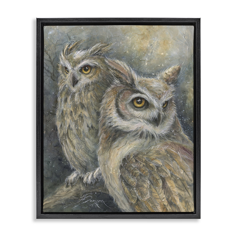 Cadre flottant neutre avec plumes de chouettes, conception de Jody Bergsma, H 31 po x l 25 po, Cadre flottant noir de jais