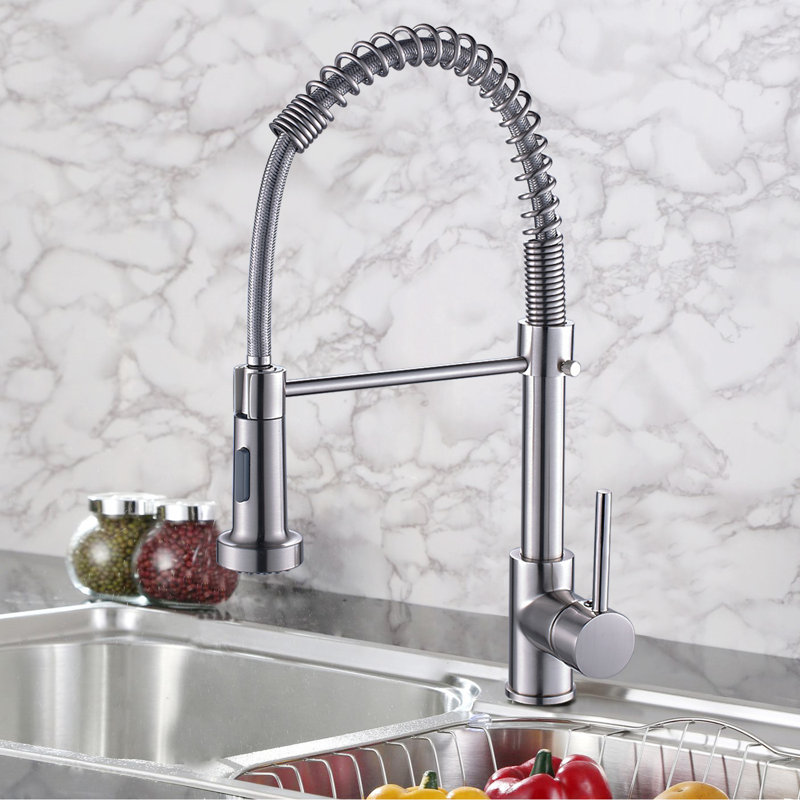 Robinet de cuisine avec douchette rétractable, robinets de cuisine en laiton massif, robinet de lavabo à poignée simple, lavabo commercial