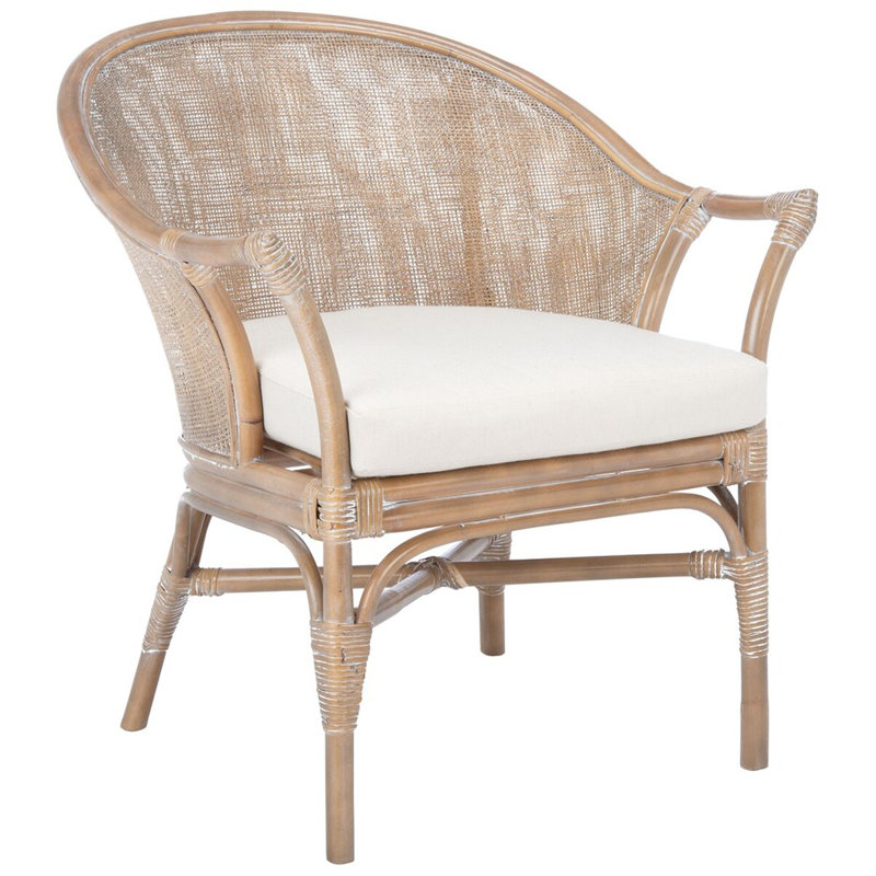 Chaise d'appoint en rotin avec coussin Minix, Gris blanc délavé