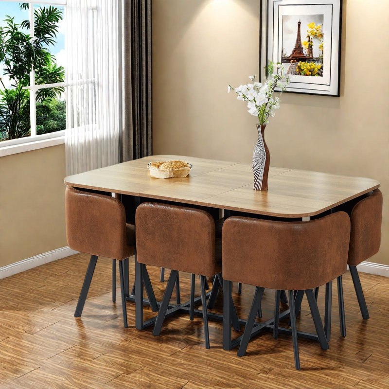 Ensemble de table de salle à manger compacte avec rangement, design moderne en mélamine et en métal pour les cuisines compactes