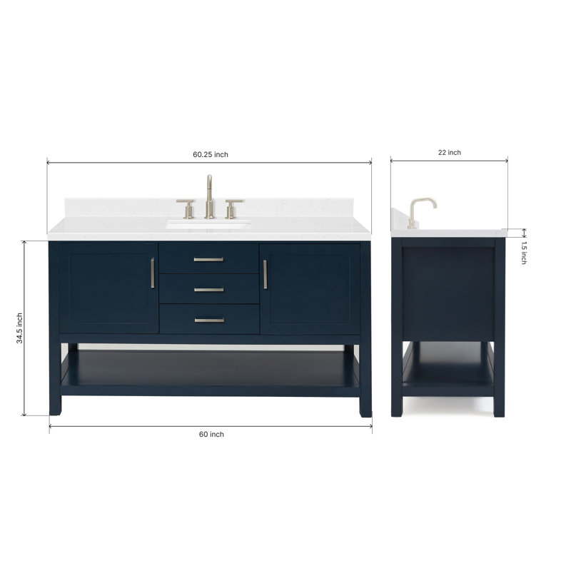 Bayhill 42'' Free Standing Single Bathroom Vanity with Quartz Top, White, 60" W, Carrara White Quartz