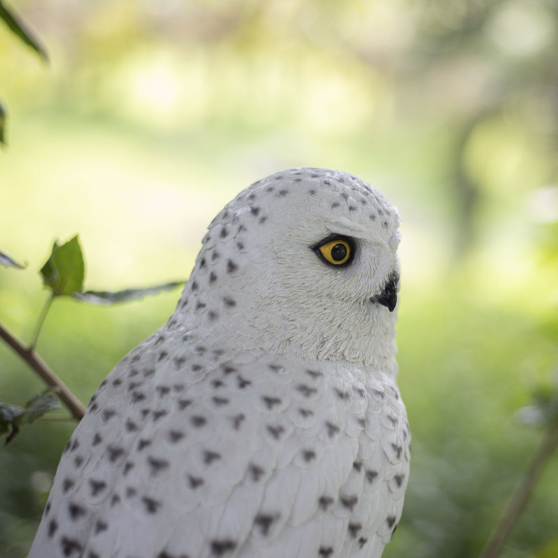 White Snowy Owl on branch | Handcrafted Decorative Bird Statue for Home & Garden | Premium Polyresin, Weather-Resistant Indoor/Outdoor Decor
