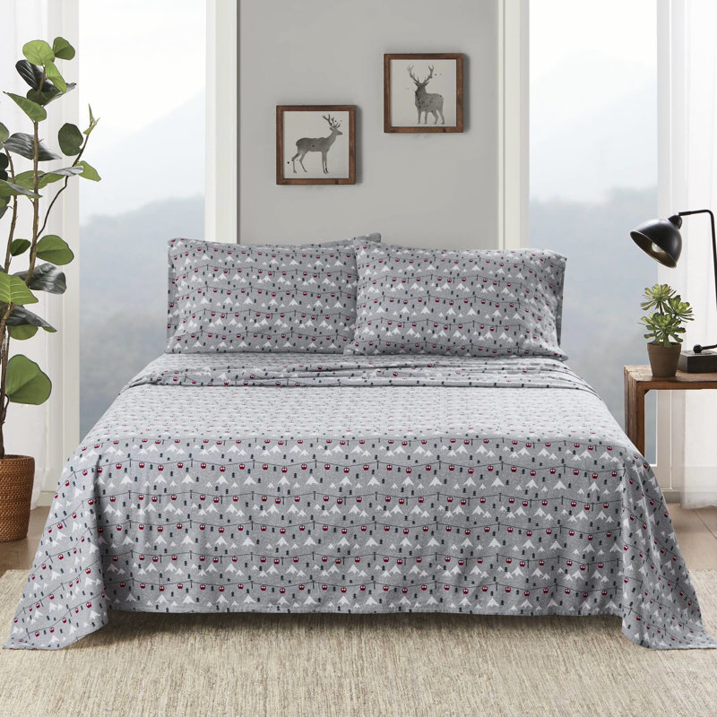 Ensemble de 3 draps de lit gris 100% flanelle de coton 100% coton, Édredon très grand + 2 taies décoratives