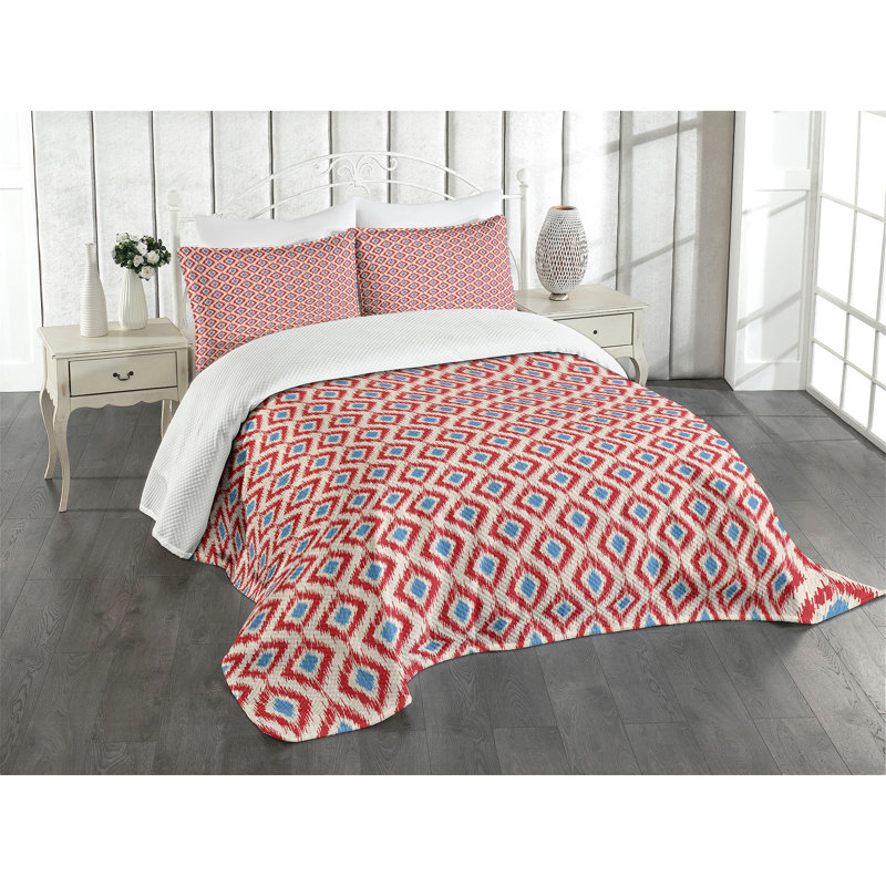 Blue Quilted Queen Bedspread Set with Pillow Shams