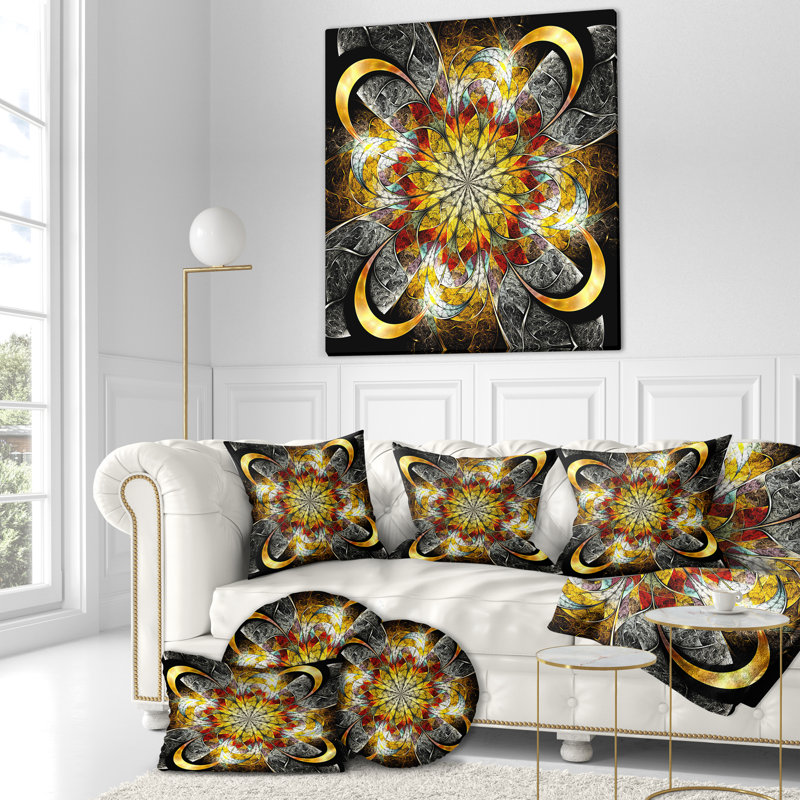 Symmetrical Golden Flower - Floral Printed Pillow, 16" x 16", Throw Pillow