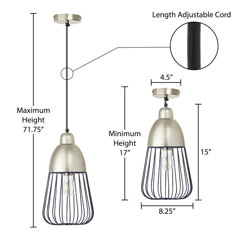 8.25"W Taylor Industrial Cone-Like Shade Pendant, Silver, Dark Blue