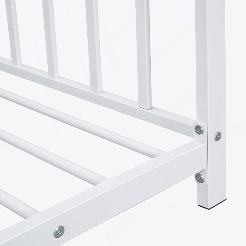 Metal House Bed, White