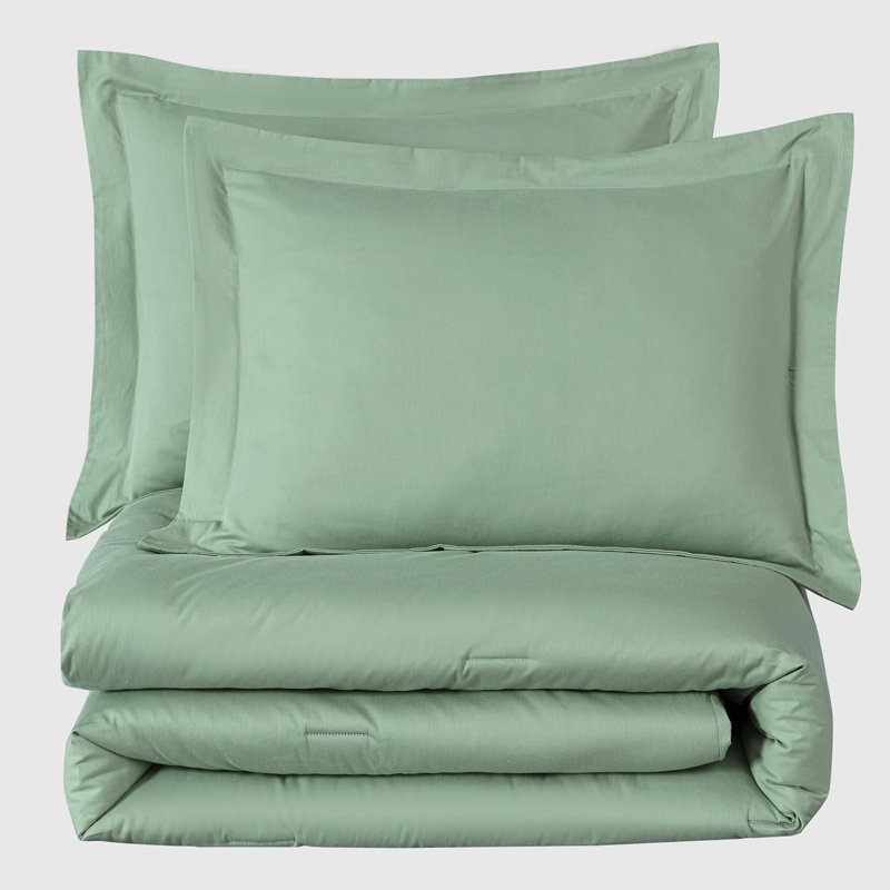 Cotton Twill Comforter, Queen Comforter + 2 Standard Shams, Sage Green