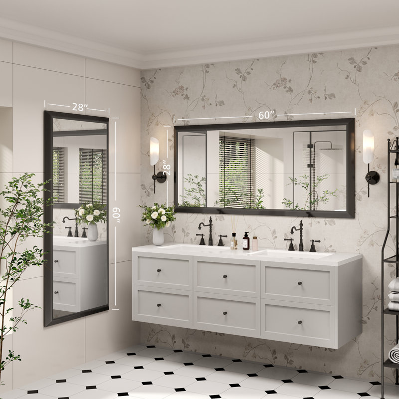Miroir de meuble-lavabo mural Molly, 60 po x 28 po, Noir