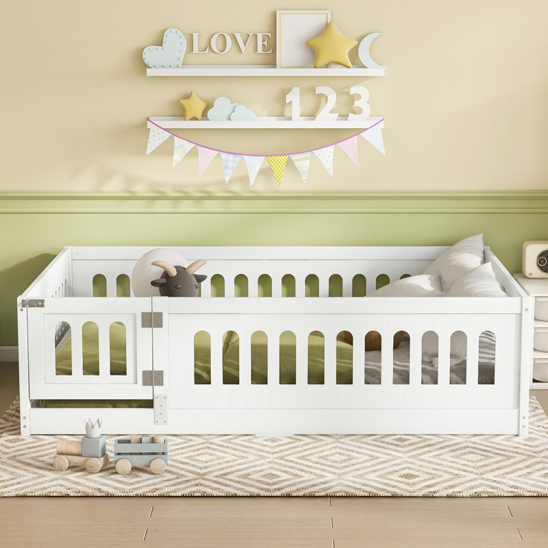 Floor Bed with Heightened Safety Guardrails and Door, Full / Double