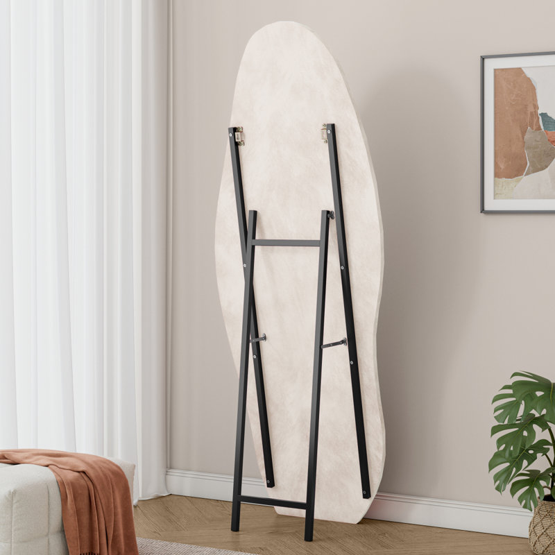 Full Length Mirror, 63" X 24" Floor Mirror/ Wall Mirror, Flannel Wrapped Wooden Frame Floor Mirror,Irregular Wavy Mirror Standing/Halling Large Wall Mirror For Bedroom,Living Room, Dressing Room White