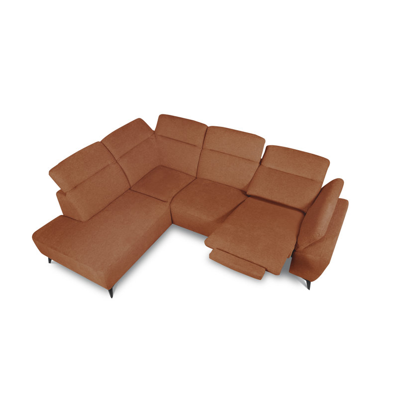 Relaxio Stylish Corner Sofa with Power Reclining & Multi Position Headrests & Adjustable Armrest, Orange, Left Hand Facing