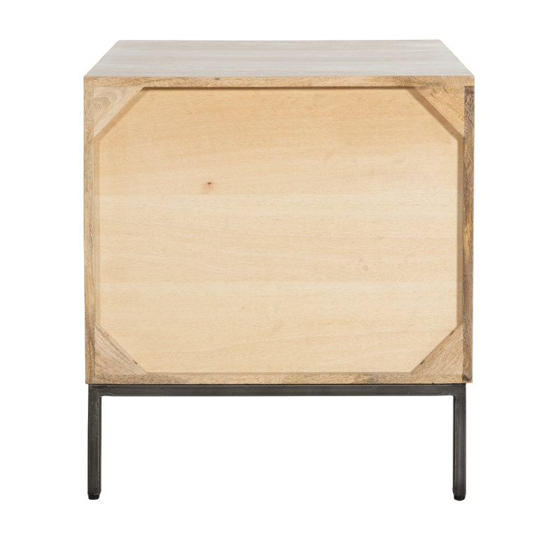 Table de bout à 2 tiroirs avec façade sculptée Sunburst et finition blanchie