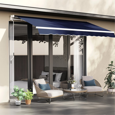 Auvent de balcon 10 'x 8' - rétractable, bleu et eau - avec cadre en aluminium et commande manuelle pour patio, terrasse, patio rétractable bleu, balcon à manivelle