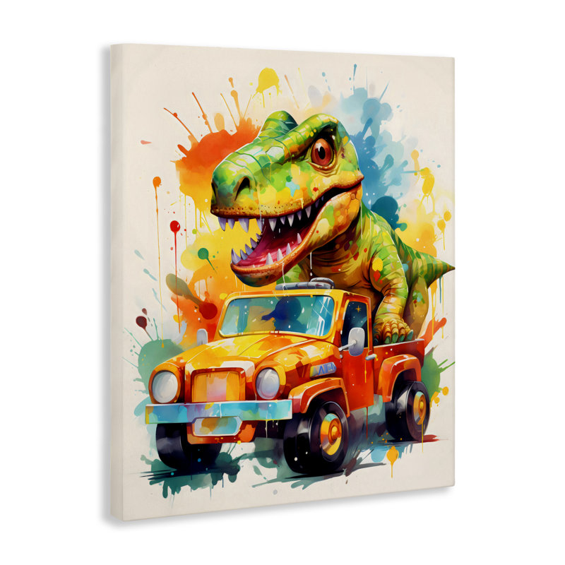 Toile de voiture Dino Riding In Back, design par Creative Studio, H 20 po x l 16 po