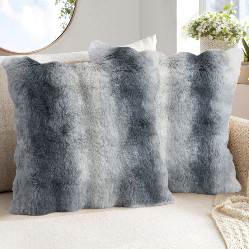 Luxury Supersoft Faux Fur Printed Cushion Alpine Husky Cushion, Grey , 56x56cm